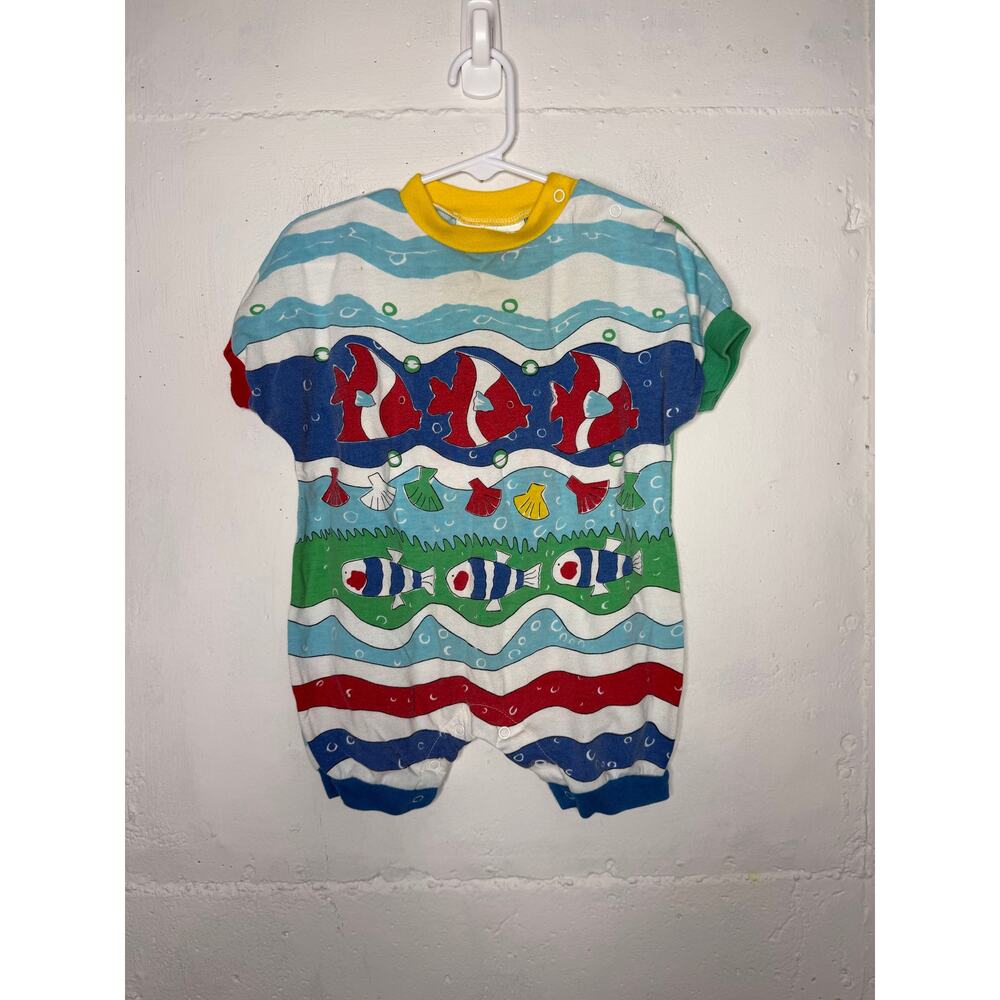 Vintage Infant Fish Romper Bubble Back Front Size 12 Months